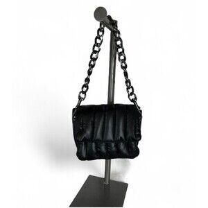 Think Royln Small Black Puffer Purse Handbag Black w Chain Strap  Date Night Bag